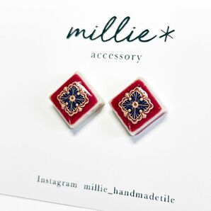アンティーク 小さいピアス タイル レトロ ワイン エスニック ボヘミアン タイルピアス イヤリング 小粒