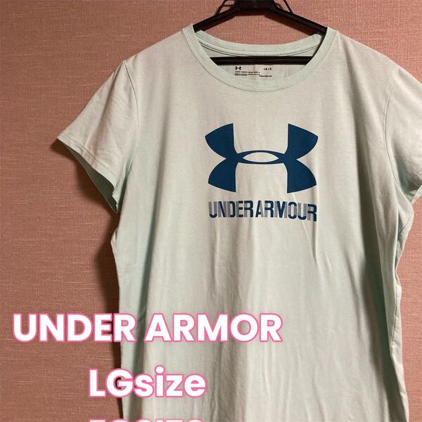 243 UNDER ARMOR アンダーアーマー Tシャツ レディース LG 水色 クルーネック 半袖 ビッグロゴ