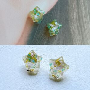 P-4 ピアス ハンドメイド レジン 星 花 スター クリア 夏 星型
