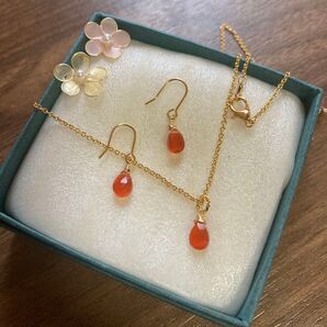 ビタミンcolor カーネリアンのネックレスとピアスセット ハンドメイド