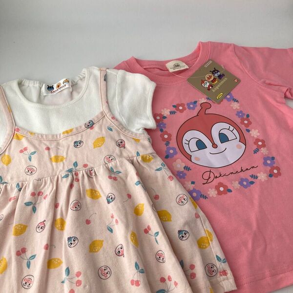 女の子 半袖 トップス チュニック Tシャツ 重ね着風 アンパンマン 95