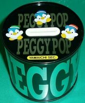 392【貯金箱】PEGGYPOP ペンギンポップ/500円玉であれば約10万円貯めることができる/ティン缶/黒系/山一證券/未使用 非売品 レア*_画像1