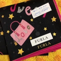 FURLA フルラ　ハンカチ　黒ゴールドスター