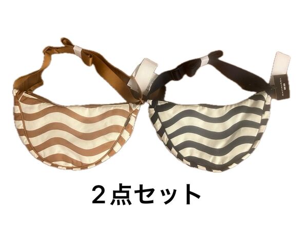 【新品】UNIQLOユニクロ×Marimekkoマリメッコ★人気!ラウンドミニショルダーバッグ★ネイビー紺&ブラウン茶(ボーダー)