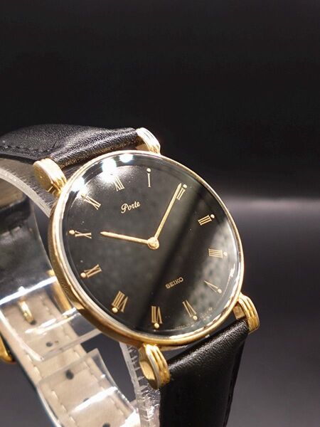 美品!SEIKO Porte 530-7A0A ベルト新品 電池・パッキン交換済 ブラック ゴールド クォーツ 腕時計