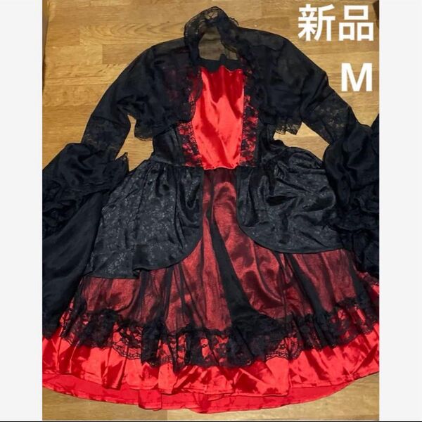 コスプレ衣装 ゴスロリ 黒 M ワンピース ハロウィン ドレス 仮装 イベント レース ロリータ ファッション ボレロ 女子 学生