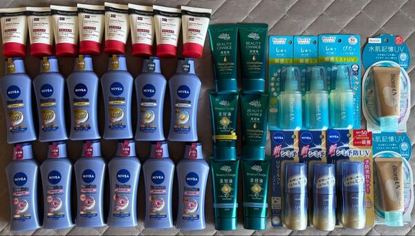 ニベアUV、ビオレUV、ニベアプレミアムボディミルク、アトリックスビューティーチャージ、ニュートロジーナハンドクリーム、34点