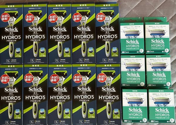 シック、ハイドロ5プレミアム、Schick HYDRO5 PREMIUM、敏感肌10個、替刃8x2、4x4、計16個セット