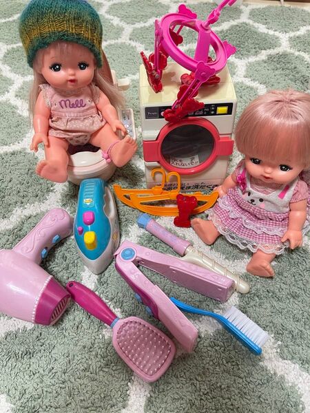 メルちゃん人形 2体ママごとお世話セットまとめ売り13点ウサギのドレスニット帽付き
