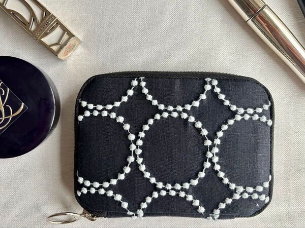 ★受注製作【ポーチ】ミナペルホネン tambourine タンバリン navy×light blue ネイビー ハンドメイド