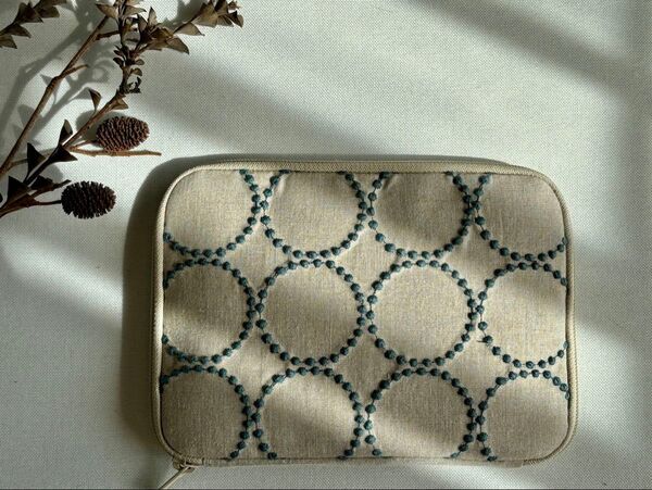 ★受注製作【母子手帳ケース/マルチケース】ミナペルホネン タンバリン beige × blue gray ベージュ ハンドメイド