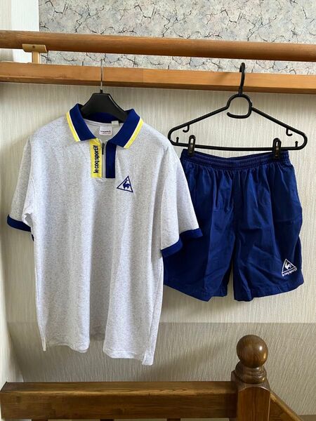 メンズ ヴィンテージ★ルコック半袖ポロシャツM+ハーフパンツS セットアップ★