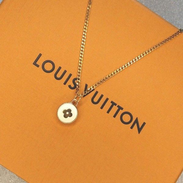 ルイヴィトン LOUISVUITTON (正規品) サークル型フラワー印字チャーム&ネックレスチェーン(社外品)