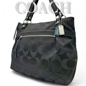 COACH トートバッグ ポピー シグネチャー A4可 大容量 肩掛け 黒