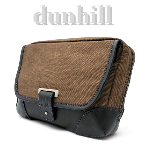 dunhill ダンヒル クラッチバッグ セカンドバッグ キャンバス レザー 茶