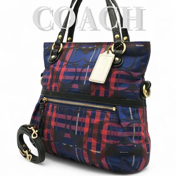 COACH ショルダーバッグ 2way ハンドバッグ ポピー チェック 斜め掛け