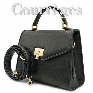 美品 Courrges handbag top handle leather クレージュ 2way
