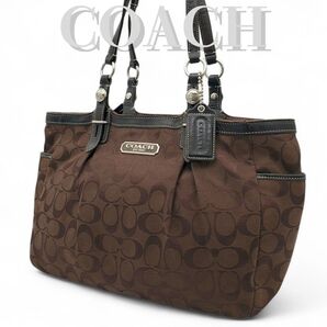 COACH トートバッグ カーフ シグネチャー キャンバス 肩掛け 茶