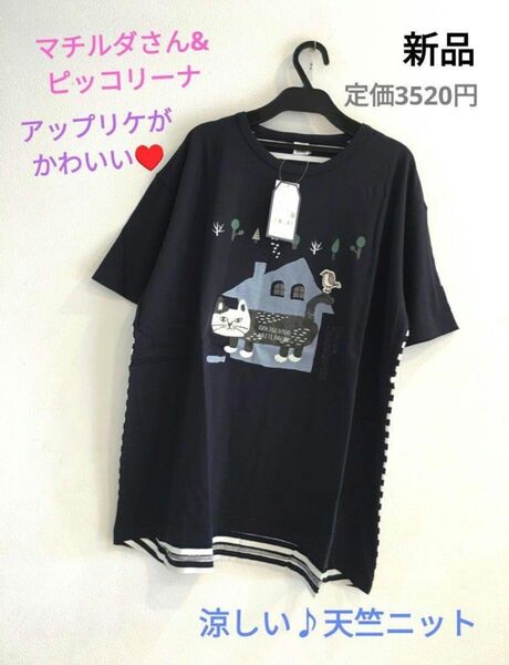 ネコ Tシャツ ねこ クスグル ボーダー マチルダ 半袖Tシャツ かわいい ネイビー 紺 天竺ニット 涼しい おしゃれ 猫柄