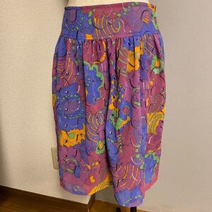 ハンドメイド アンティーク生地 刺繍レース 花柄 膝丈 フレアスカート 1点もの