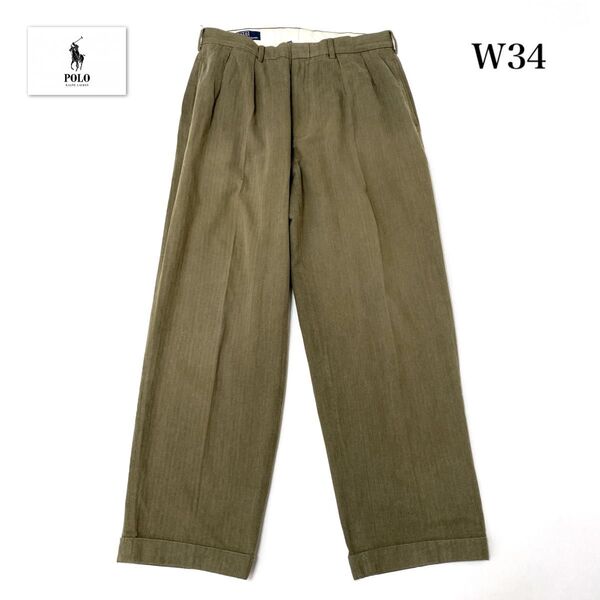 Polo Ralph Lauren ラルフローレン ポロチノ スラックス 2タック ヘリンボーン タックパンツ W34L34