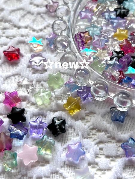 ガラスビーズ きらきら星 mini カラフルミックス【100個】縦穴 ハンドメイド アクセサリー