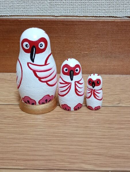 マトリョーシカ 朱鷺 3個セット 木製