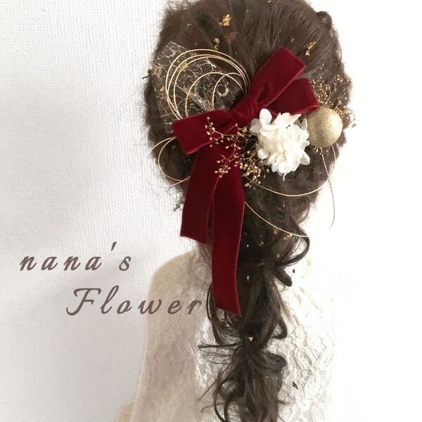 ヘッドドレス Velvet RED 髪飾り ヘアアクセサリー 結婚式 卒業式 成人式 ドレス 袴 振袖 着物