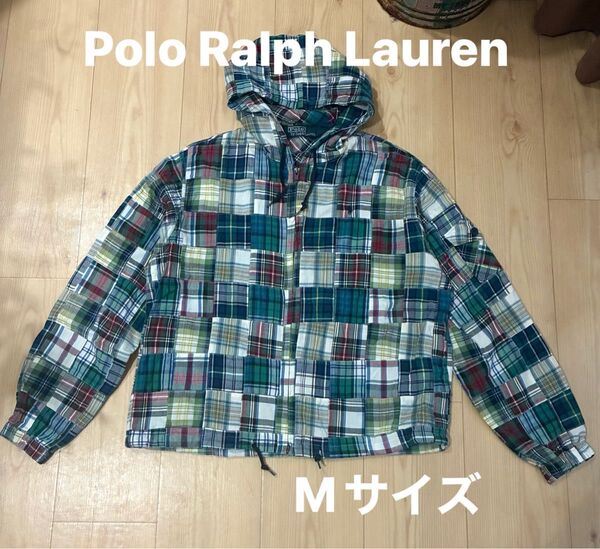 90's Polo Ralph Lauren ポロラルフローレン マドラス パッチワーク フード ジップパーカー