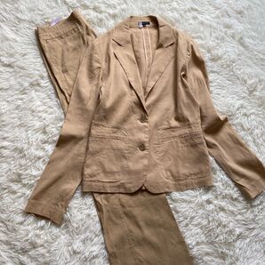 クリーニング済 セオリー セットアップ リネン混 パンツ ベージュ テーラードジャケット フレアパンツ 美品