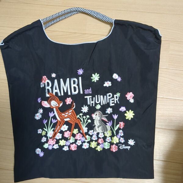 刺繍エコバッグ バンビとウサギ 花柄 Mサイズ 新品・未使用
