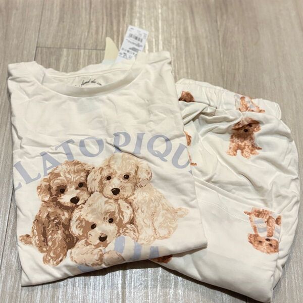 gelato pique ジェラピケ トイプードルワンポイントTシャツ&総柄ショートパンツセット ベージュ犬柄 パジャマ タグ付き