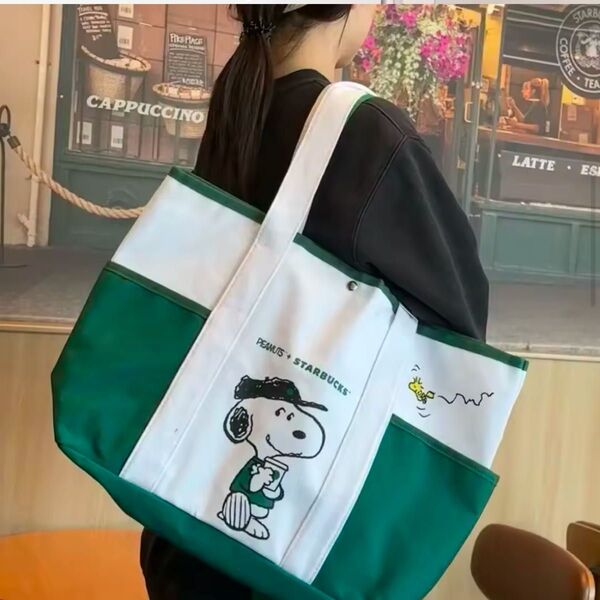 【海外限定】スヌーピー ピーナッツ スターバックスコラボ トートバッグ SNOOPY 大容量 スタバ PEANUTS