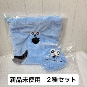 【新品未使用】パペットスンスン サンキューマートコラボ ふわふわ巾着 ダイカットポーチ 2種セット ぬいぐるみ マスコット