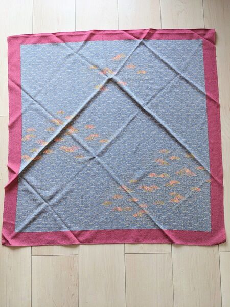 風呂敷 未使用品 光悦ちりめん 正方形 花柄 青×ピンク