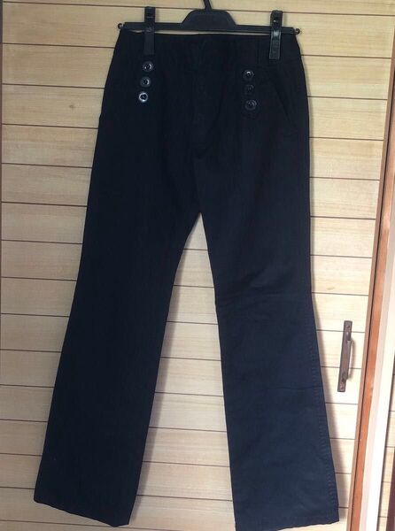 iiMK 未使用 美品 ワイドパンツ ズボン 黒 又浅パンツ ボタン オシャレパンツ ストライプ 36