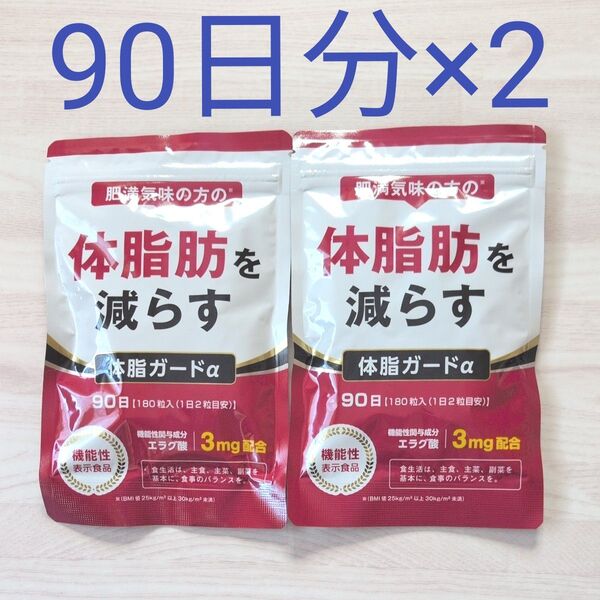 体脂ガードα ダイエット エラグ酸 3mg カルニチン BCAA 内臓脂肪 皮下脂肪 機能性表示食品 90日分× 2袋