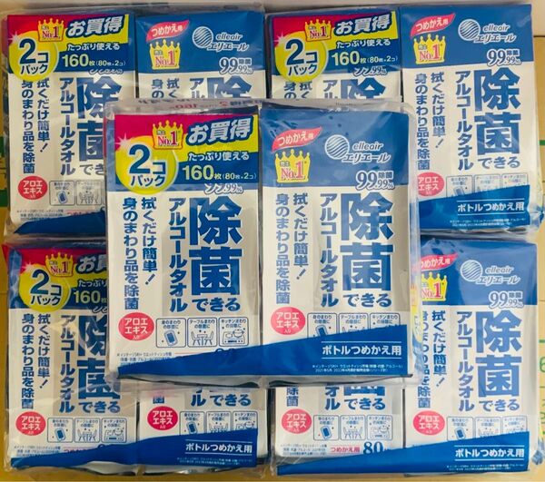【10個セット】エリエール除菌できるアルコールタオル ボトル詰替80枚×10個