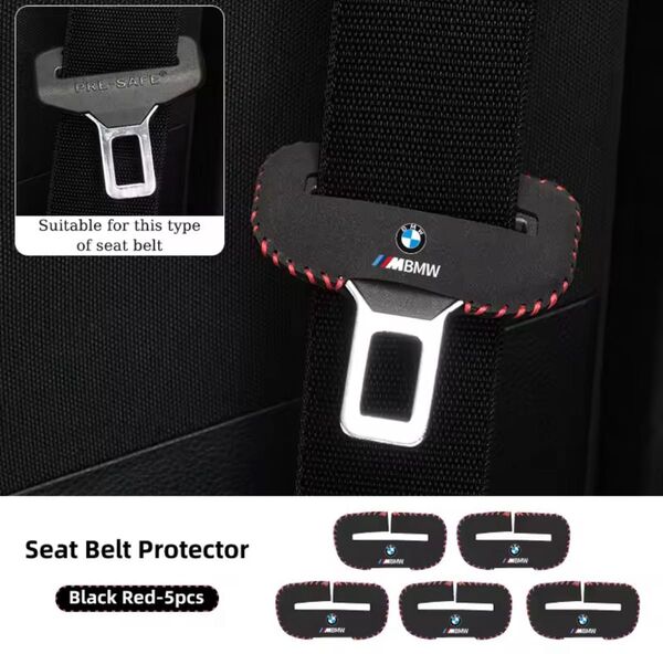 【新品!5個セット1台分!】BMW用 シートベルト バックル 保護カバー ブラック×レッドステッチ!