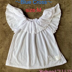 【size:レディースM】ブルークロス ラッフルカラー ブラウス プルオーバー トップス 中古良品 ※ホームクリーニング済み※