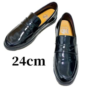 美品 ホーキンス×LEEコラボ レディースシューズローファー エナメル 黒 24