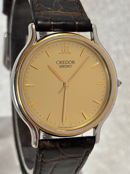 【美品】SEIKO セイコー クレドール 18KTベゼル クォーツ【8J81-6B00】純正ベルト ゴールド【稼働品】メンズモデル