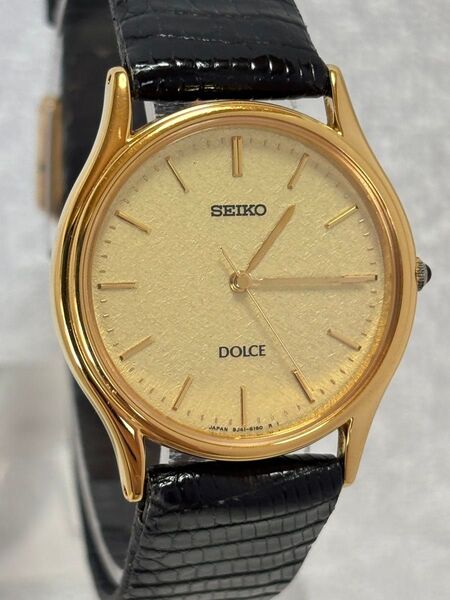 【美品】SEIKO セイコー ドルチェ クォーツ【8J41-6100】純正尾錠 文字盤:ゴールド【動作状況:良好】メンズモデル