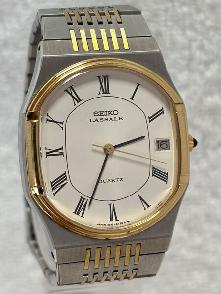 【美品】SEIKO セイコー ラサール クォーツ【5932-5229】デイト 純正ベルト 文字盤:ホワイト【稼働品】メンズモデル