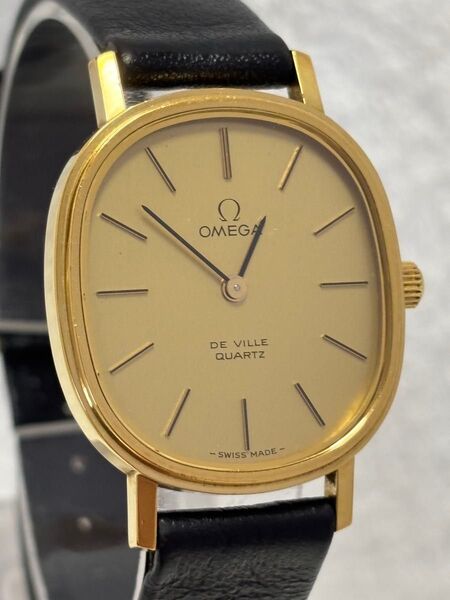 【美品】OMEGA オメガ デビル クォーツ【191.0046】cal.1330 純正ベルト 文字盤:ゴールド【稼働品】メンズ
