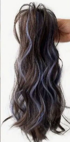 ポニーテールウィッグ ボリュームのあるポニーテール クリップ式 ヘアエクステンション ブラウン/ブルー 長さ約30cm