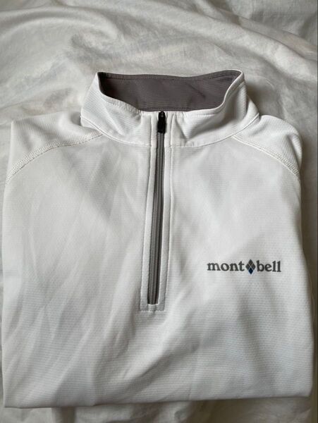 【美品】mont-bell モンベル クールロングスリーブジップシャツ ホワイト 白 キッズ 140