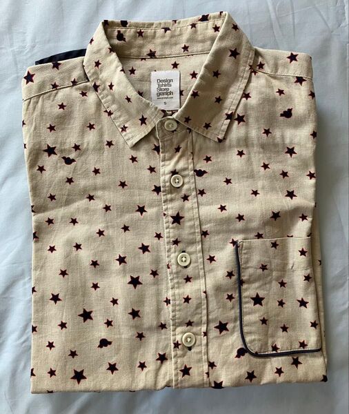 Design Tshirts Store graniph スター柄 麻綿 半袖シャツ S ベージュ USED