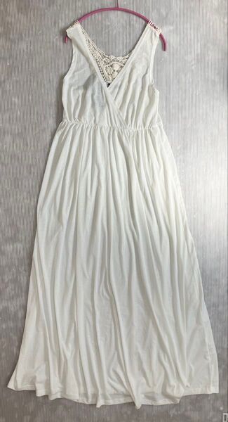 白 ロングワンピース マキシ丈 レース ノースリーブ 新品