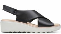 送料無料 Clarks 23cm ストラップ ウエッジ サンダル ブラック 黒 レザー 革 大人 スポサン エスパ ビーサン スニーカー SS88_画像2